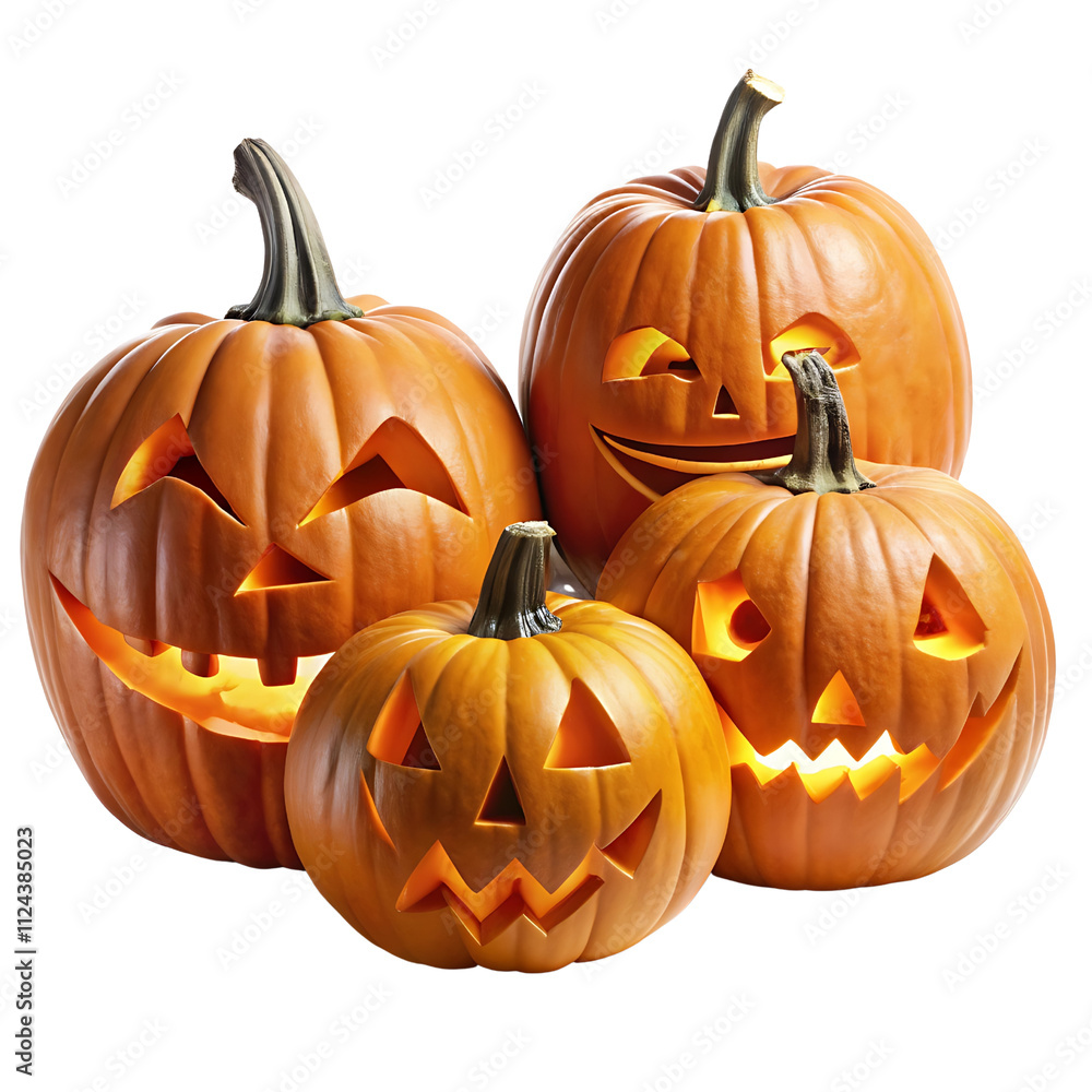 Conjunto de calabazas espeluznantes, aisladas sobre fondo transparente, colección de calabazas aterradoras Conjunto de calabazas espeluznantes, aisladas sobre fondo transparente, colección de calabazas aterradoras