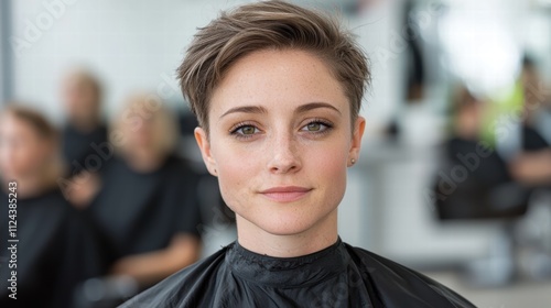Thoughtful woman with short hair in black outfit