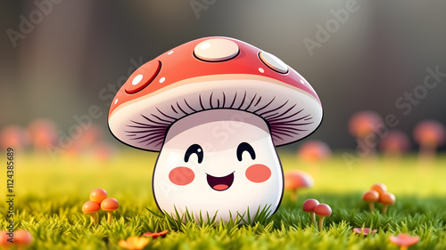 Smiling mushroom character in a kawaii style. Generative AI photo