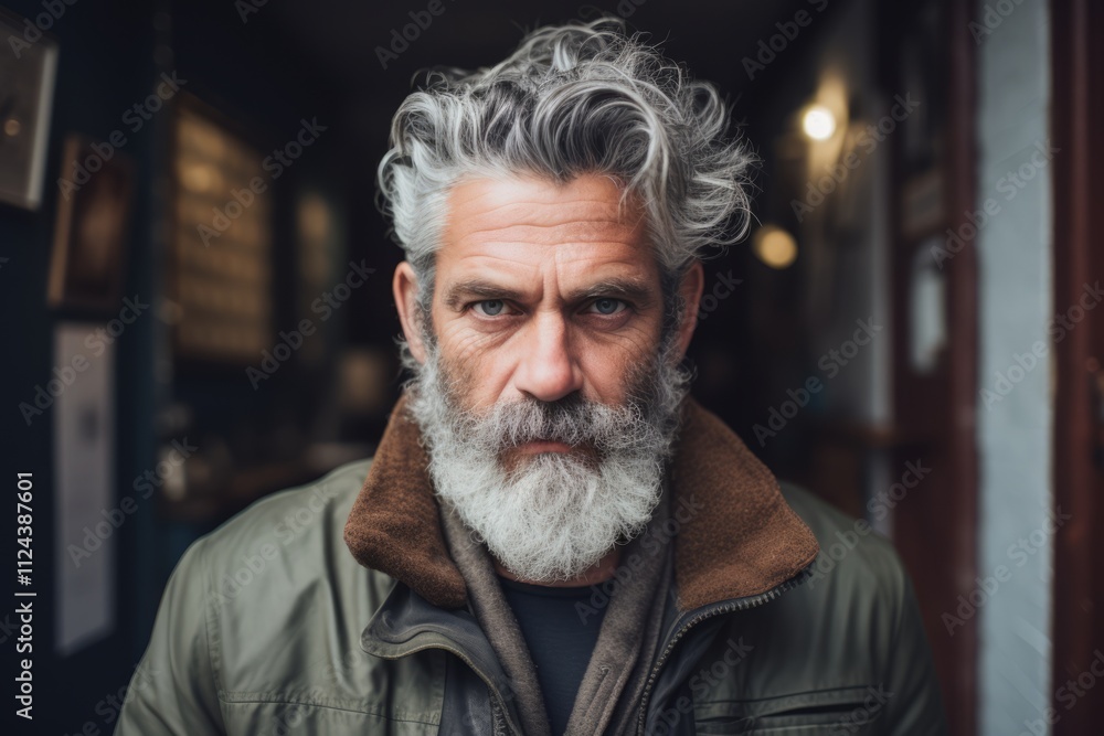 Portrait of an old man with gray beard and mustache in the city Portrait of an old man with gray beard and mustache in the city
