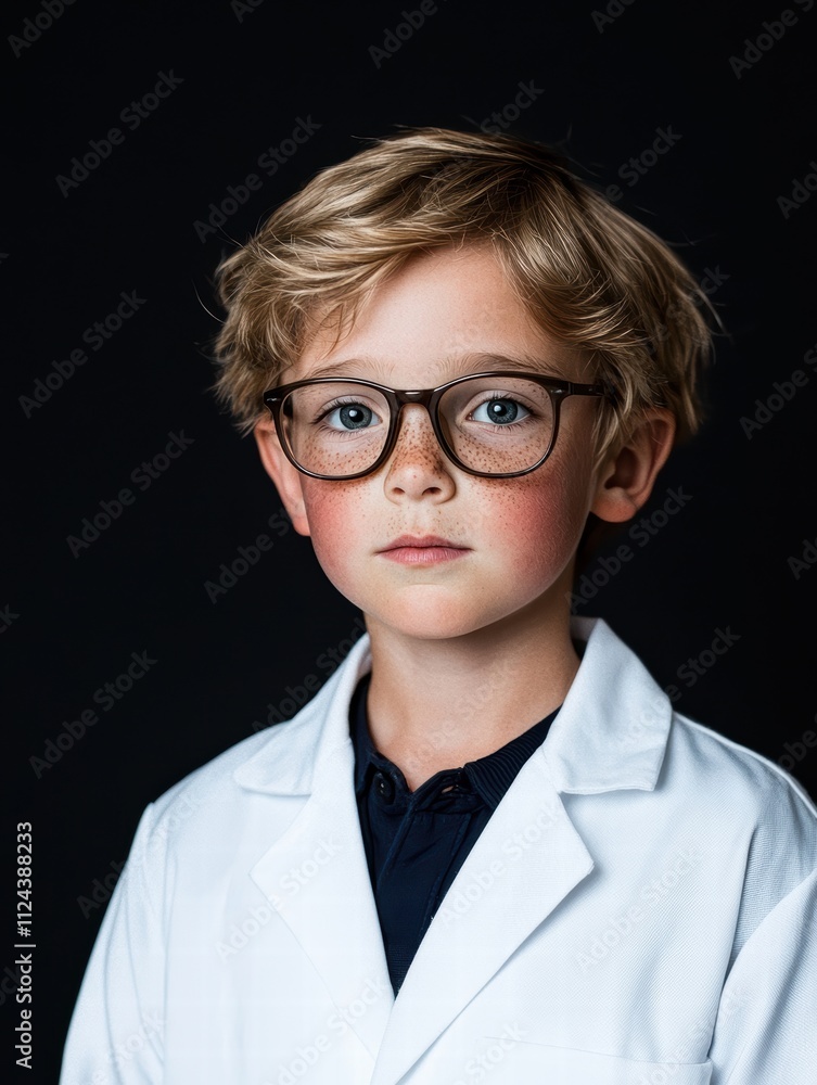 young boy in white lab coat and glasses young boy in white lab coat and glasses