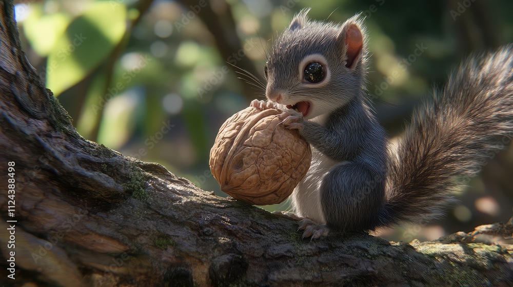 Cute Squirrel Enjoying a Walnut in a Natural Green Environment Cute Squirrel Enjoying a Walnut in a Natural Green Environment