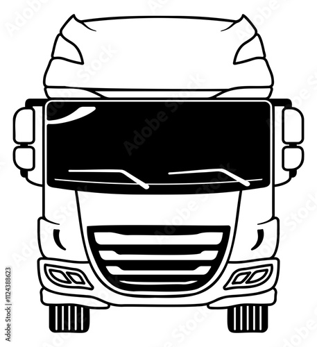 black illustration of a truck, front view, no background