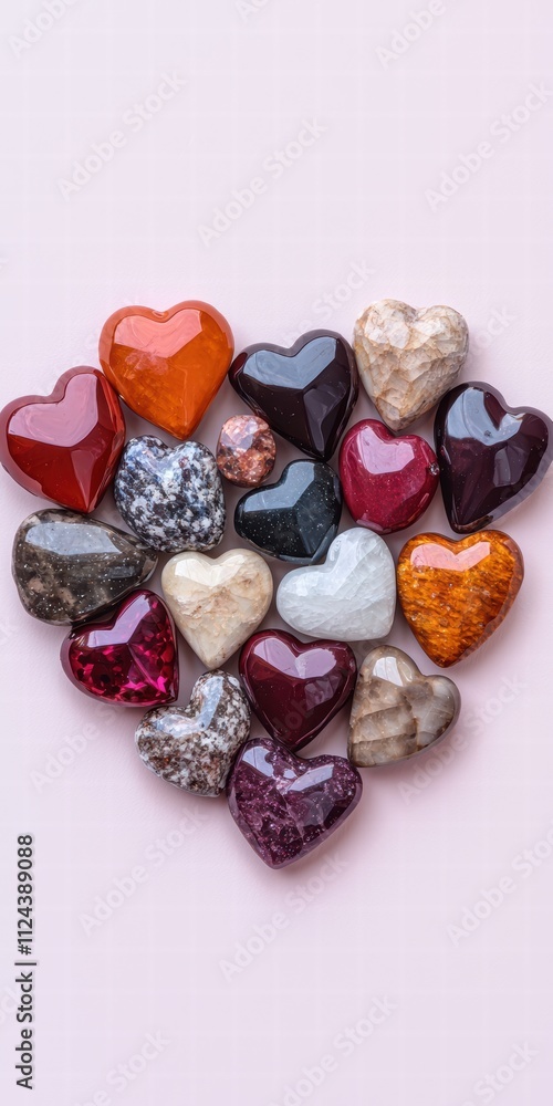 Obraz premium Colorful heart-shaped gemstones and crystals