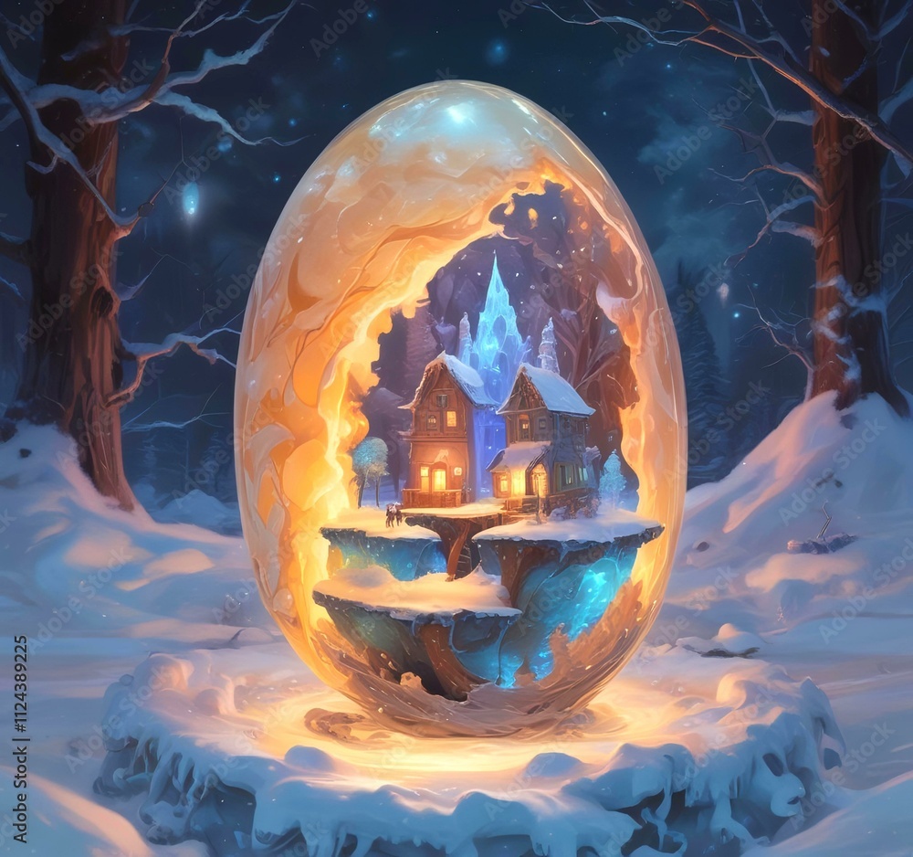 Fototapeta premium Illustration of fantasy egg with inside world.