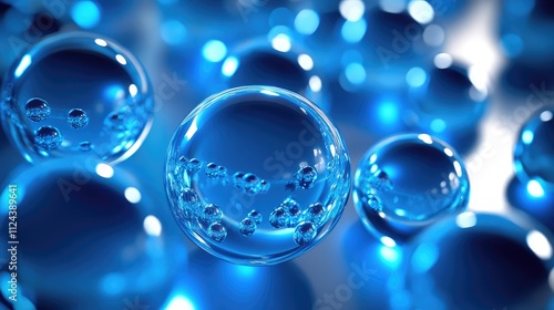 Glowing Blue Bubbles in a Bright Abstract Background