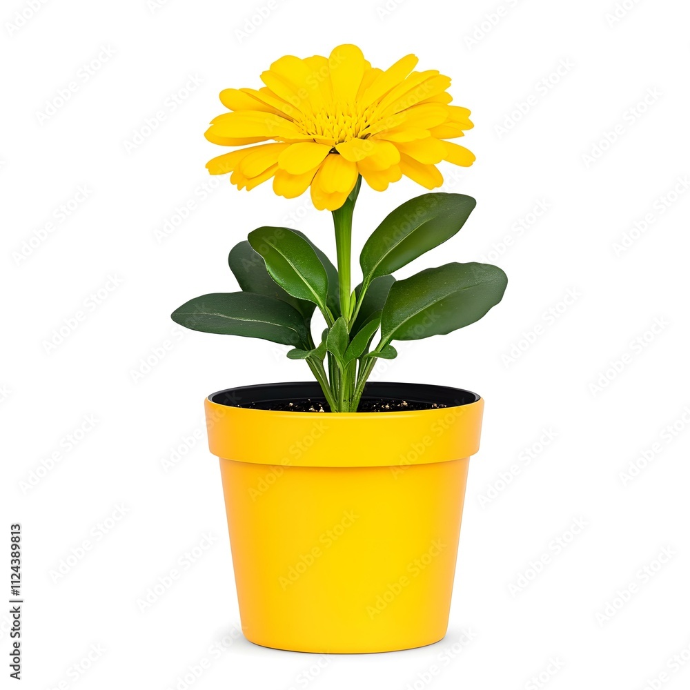 Sunny Zinnia in Yellow Pot 