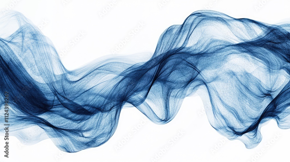 Blue Flowing Abstract Smoke or Fabric Texture on White Background Blue Flowing Abstract Smoke or Fabric Texture on White Background