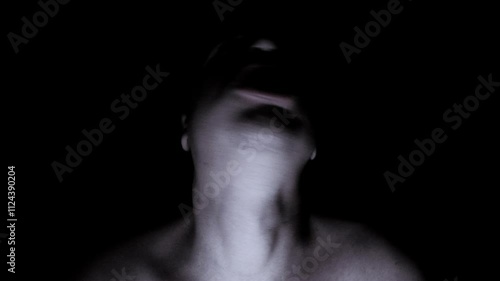 Horror scene screaming man face. 
