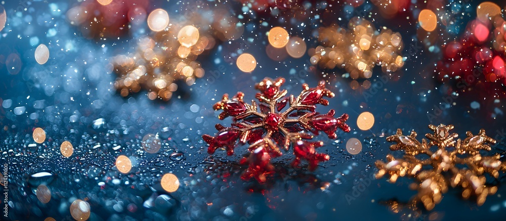 Fototapeta premium crystal snowflake against blurred blue background, evoking winter's ethereal beauty , winter
