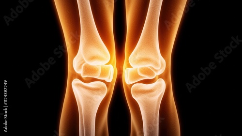 Bone disease concept. Knee joint illustration with glowing effects on a dark background.