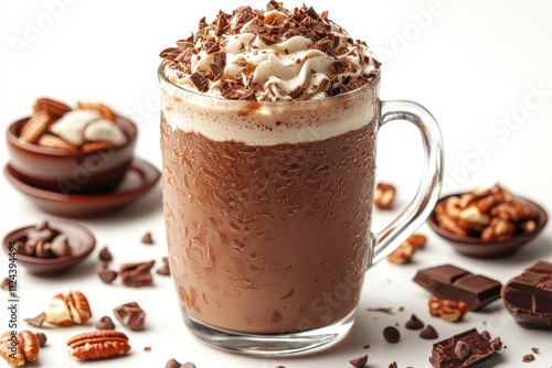 Chocolate Drink with Whipped Cream and Nuts Topping