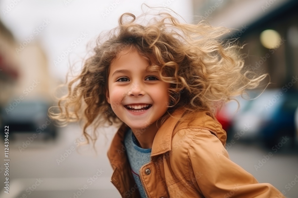 Portrait of a cute little girl with curly hair in the city Portrait of a cute little girl with curly hair in the city