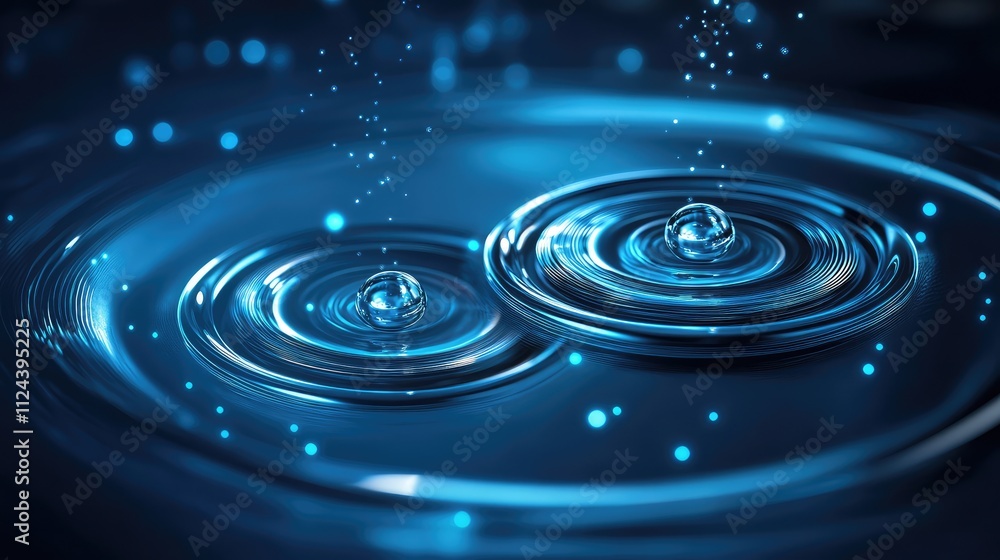 Rippling Water Surface with Droplets and Blue Bokeh Effect Rippling Water Surface with Droplets and Blue Bokeh Effect