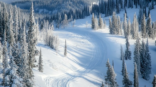 Frozen mountain landscape from above trees