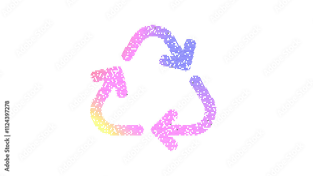 Icon recycle is made up of LED square shapes. There are bright diodes and there are black dead diodes Icon recycle is made up of LED square shapes. There are bright diodes and there are black dead diodes