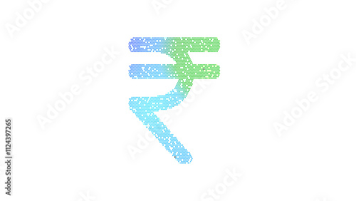 Icon rupee sign is made up of LED square shapes. There are bright diodes and there are black dead diodes