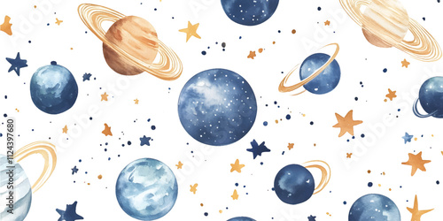 Watercolor Planets Stars Space Celestial Galaxy Artwork