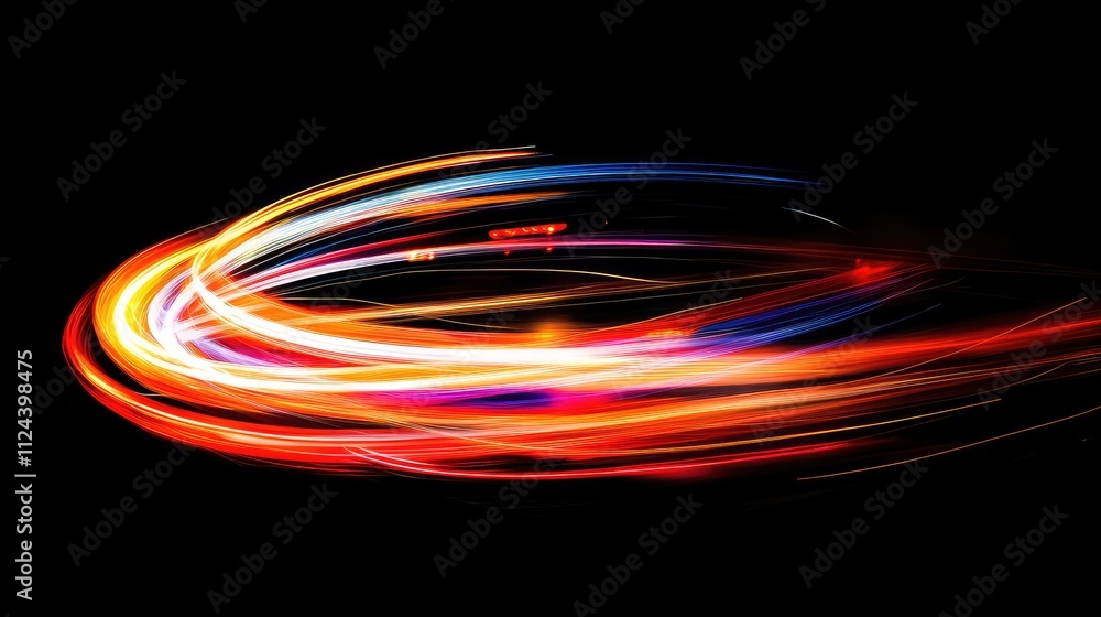 Colorful Light Trails in Abstract Pattern on Dark Background Colorful Light Trails in Abstract Pattern on Dark Background