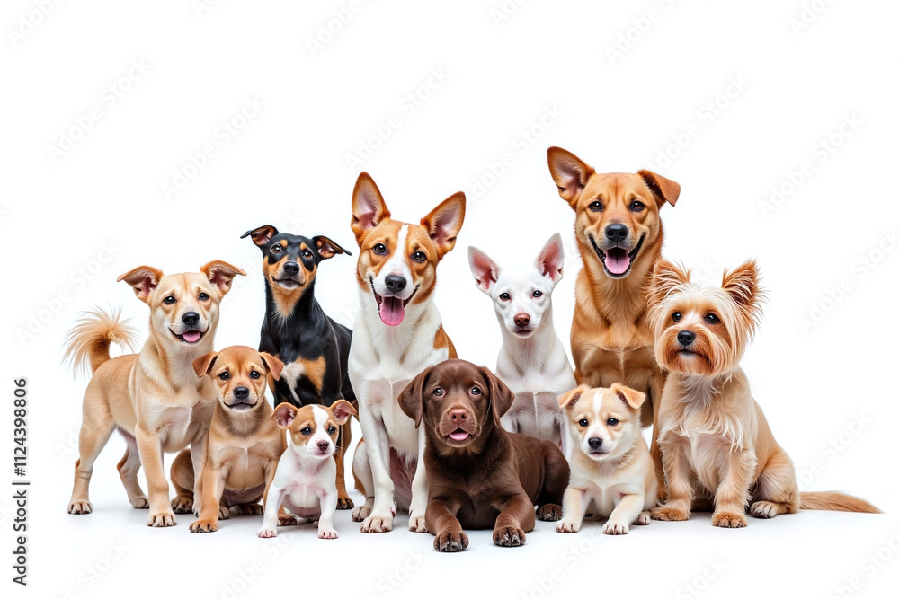 Diverse group animals breeds species white background prominent stand out Diverse group animals breeds species white background prominent stand out