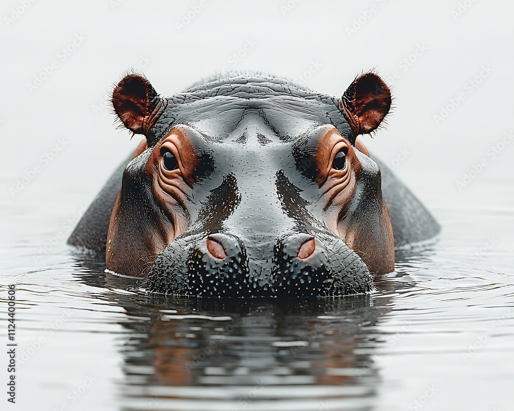 Fototapeta premium Peaceful Hippo in the Water with Serene Reflection