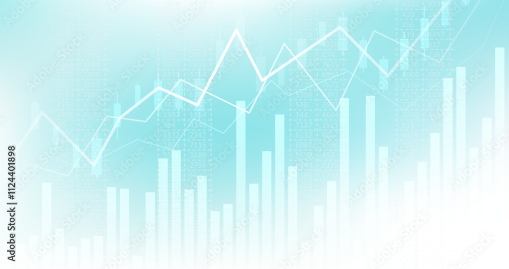 Fototapeta premium Abstract infographic visualization. Financial chart with uptrend line graphs and candlesticks. Futuristic network or business analytics. Graphic concept for your design.