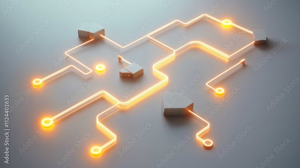 Glowing circuit connecting nodes. Glowing circuit connecting nodes.