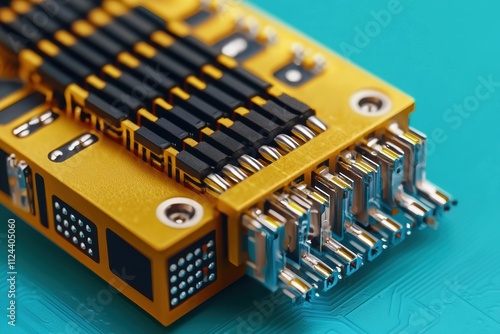 Close-Up View of Electronic Circuit Board with Connectors and Pins photo