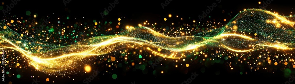 Abstract Waves of Light with Glittering Particles on Black Background Abstract Waves of Light with Glittering Particles on Black Background