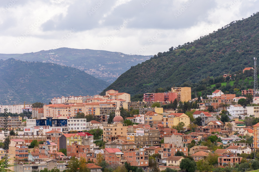 High-angle view of townscape against the sky in Tizi Ouzou, Algeria. High-angle view of townscape against the sky in Tizi Ouzou, Algeria.