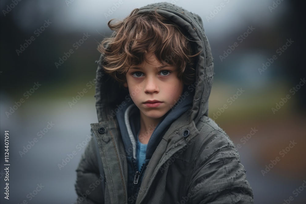Portrait of a boy in a jacket and hood on a blurred background Portrait of a boy in a jacket and hood on a blurred background