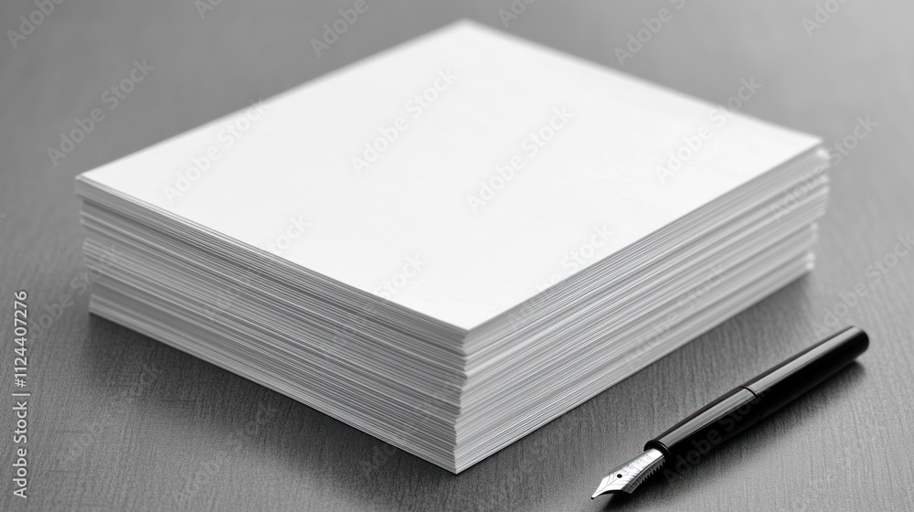 Stack of blank white paper and pen on desk. Stack of blank white paper and pen on desk.