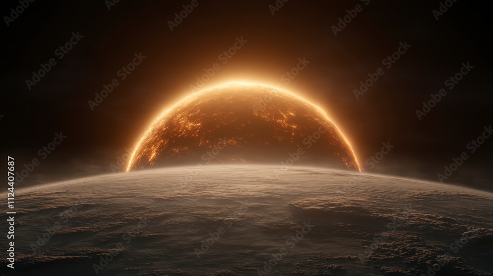 Glowing Planet Sunrise Space Exploration Cosmic Background Glowing Planet Sunrise Space Exploration Cosmic Background