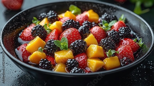 Vibrant Fruit Salad with Strawberries Blackberries Mango Fresh Healthy Colorful Bowl