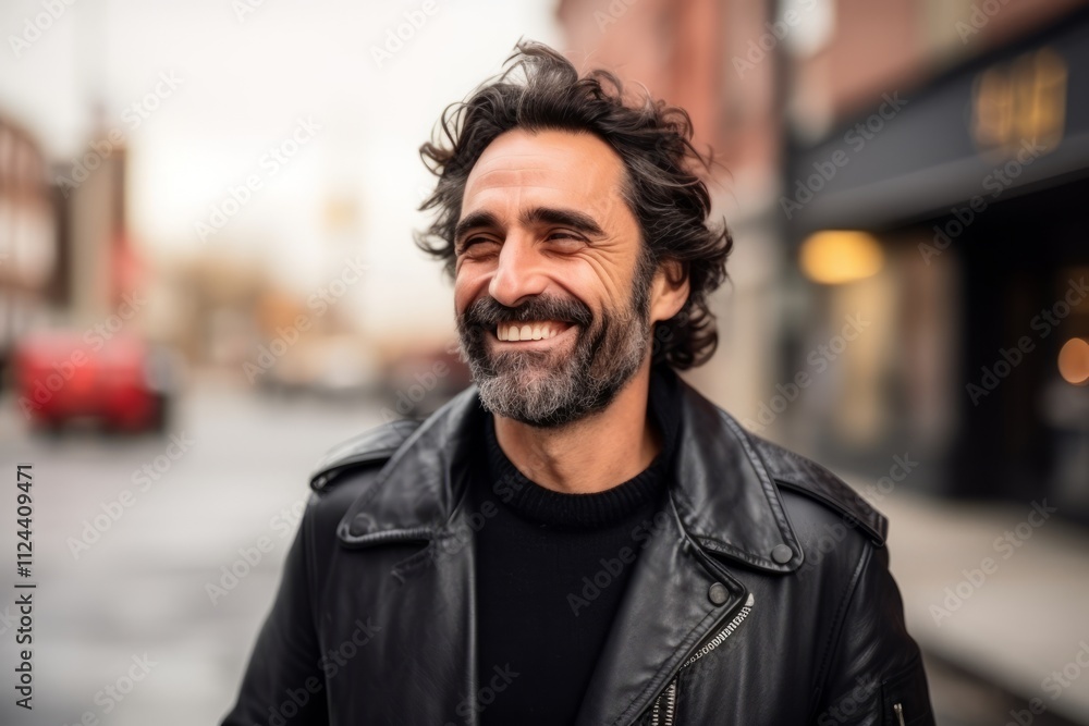 Handsome middle age man with beard and mustache on urban background Handsome middle age man with beard and mustache on urban background