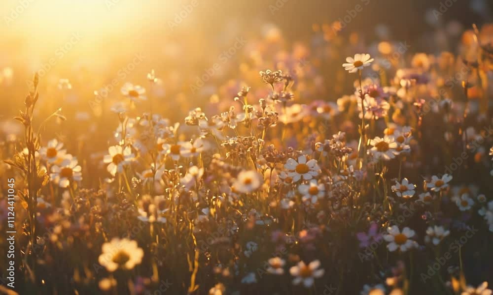 Sunlit wildflowers in a serene landscape