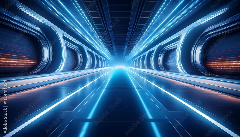 Futuristic corridor with glowing blue lights. Futuristic corridor with glowing blue lights.