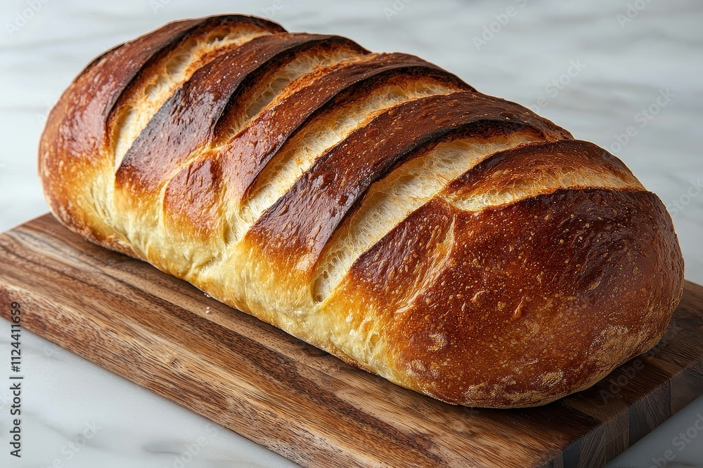 Freshly Baked Golden Brown Sliced Bread on Cutting Board Freshly Baked Golden Brown Sliced Bread on Cutting Board