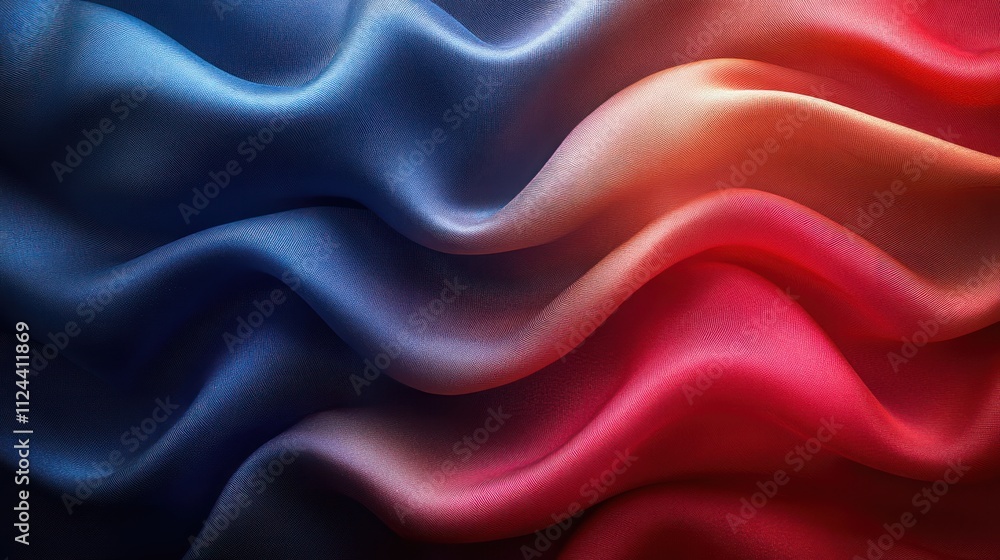 Fototapeta premium Abstract Wavy Silk Fabric in French Flag Colors with Dramatic Lighting and Texture