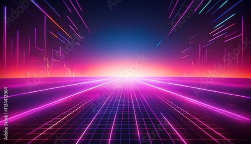 Wallpaper Mural Futuristic landscape with neon lights and grid. Torontodigital.ca