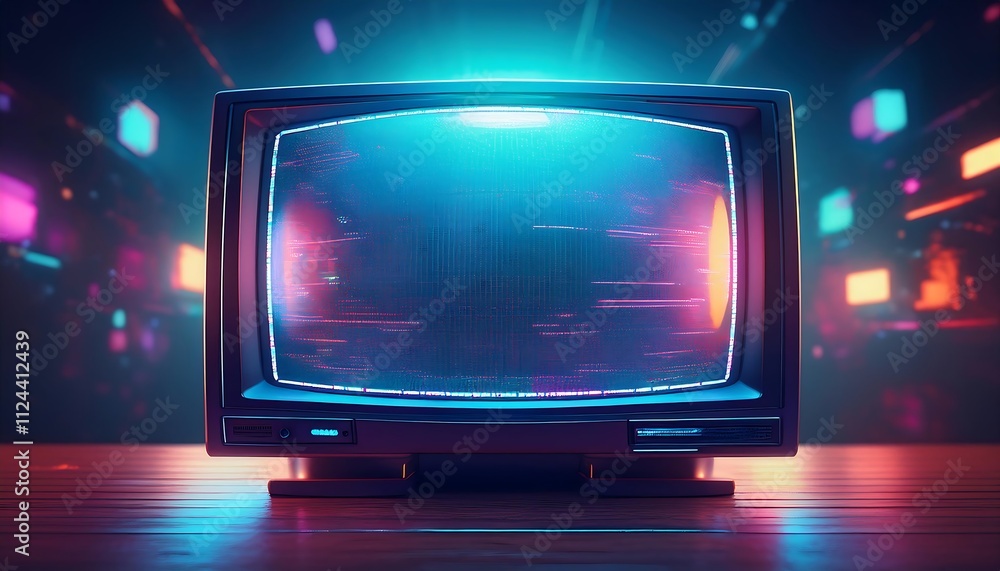 Retro television with vibrant, glowing visuals. Retro television with vibrant, glowing visuals.