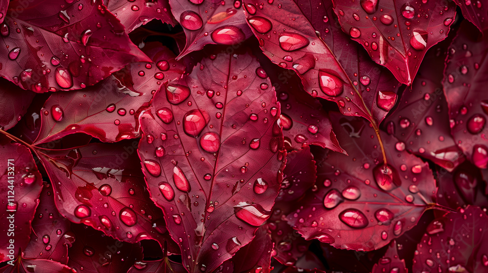Fototapeta premium Beautiful close-up of red autumn leaves with sparkling water droplets