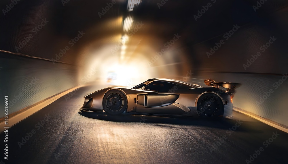 Sleek car speeding through a tunnel. Sleek car speeding through a tunnel.
