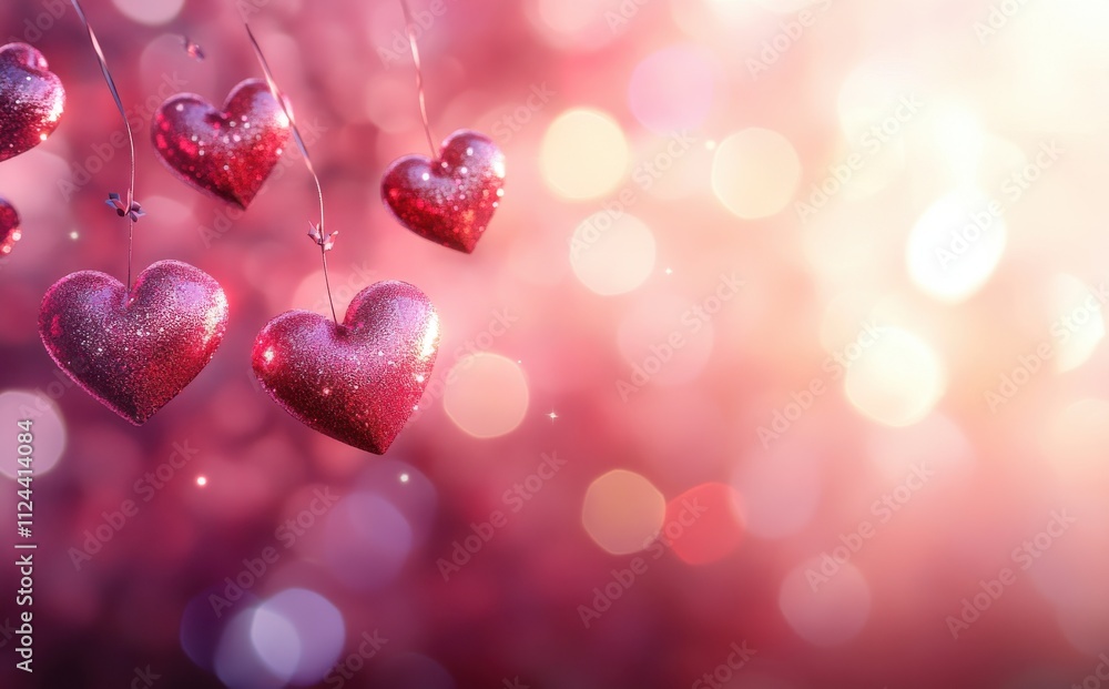 Glittering Red Hearts Hanging in Air with Soft Bokeh Background for Romantic Themes, Celebrations, and Special Occasions, Ideal for Valentine’s Day or Love Invitations Glittering Red Hearts Hanging in Air with Soft Bokeh Background for Romantic Themes, Celebrations, and Special Occasions, Ideal for Valentine’s Day or Love Invitations