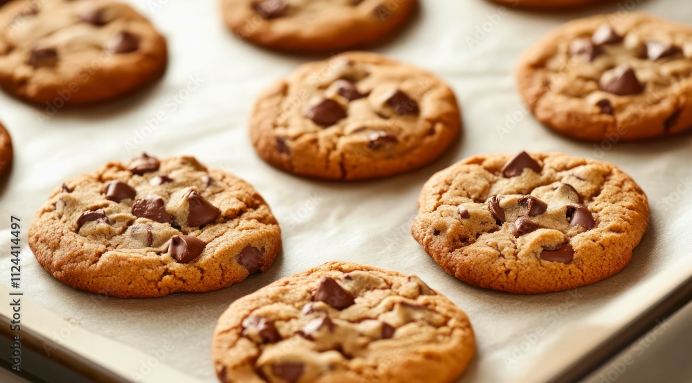 Chocolate chip cookies on a baking sheet. Chocolate chip cookies on a baking sheet.