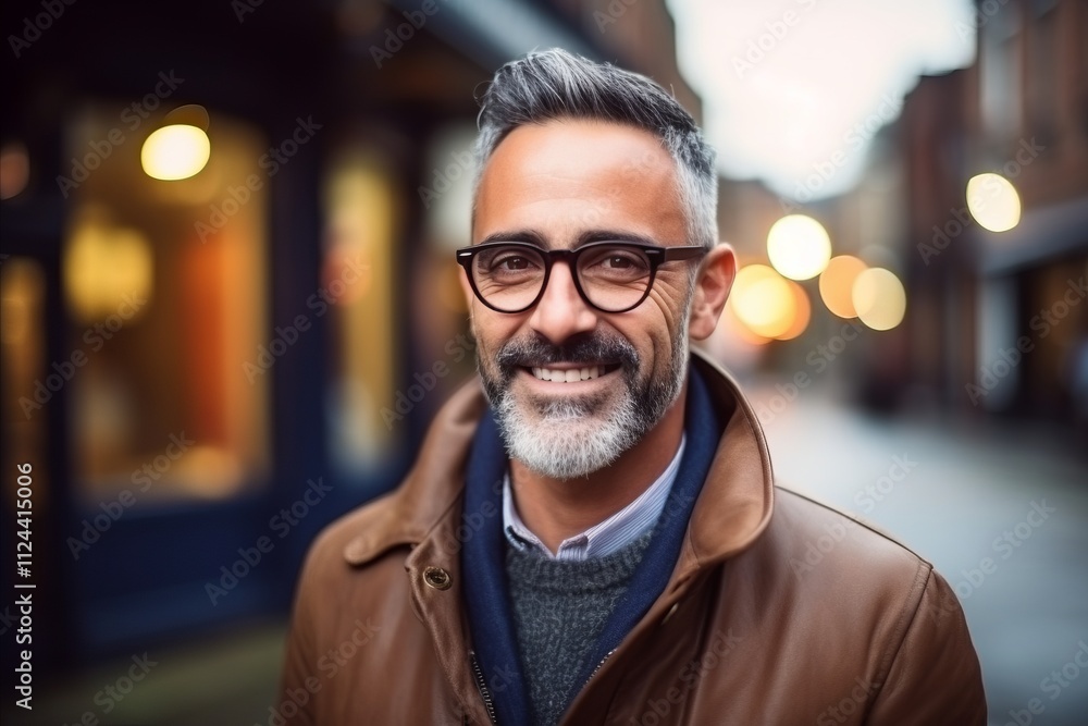 Portrait of a handsome middle-aged man with eyeglasses in the city Portrait of a handsome middle-aged man with eyeglasses in the city