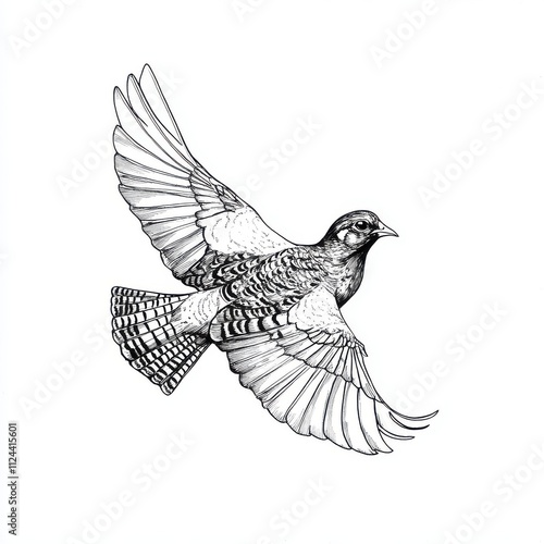 Detailed line art drawing of a bird in flight. photo