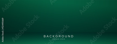 Festive dark green Christmas gradient banner background, vector design, with floor for product display 