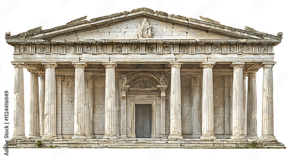 Naklejka premium Majestic Greek Parthenon style Temple on Clean White Background with Copy Space