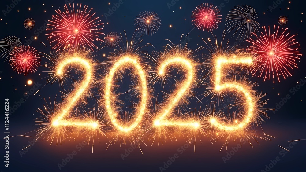 A vibrant 2025 calendar illuminated by sparklers, capturing the festive spirit of the new year, generative ai A vibrant 2025 calendar illuminated by sparklers, capturing the festive spirit of the new year, generative ai